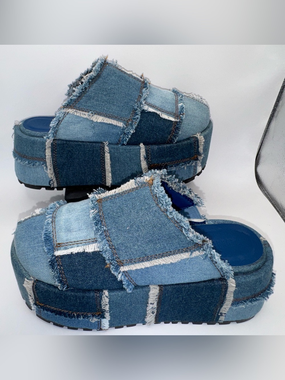 Current Mood Denim Patchwork Platform Clogs Slides Chunky Grunge Y2K Women’s 7